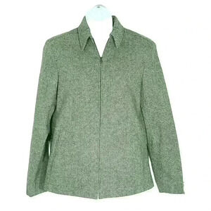 Evan Picone womens suit jacket sz 4 zip up gray tweed wool blend pockets lined